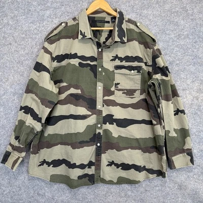 Sean John Camo Button Shirt Jacket Mens 4XB Big Pocket Green Brown Canvas - Image 1 of 4