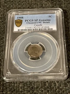 Stunning Rare Specimen 1908 Canada 5 cent. PCGS SP Genuine Cleaned. - Picture 1 of 5