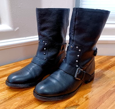 Franco Sarto A-Privy Women's Size 7.5 Black Leather Moto Studded Biker Boots Mid - Image 1 of 4