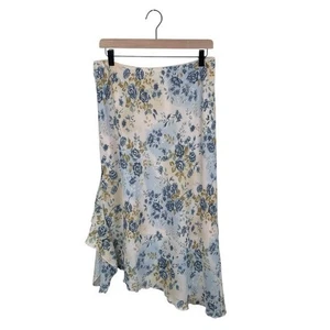 Vintage 90s Y2K True Blue Floral Ruffle Midi Slip Skirt Size Large Fairycore - Picture 1 of 7