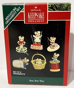 NEW HALLMARK 1992 SEW SEW TINY CHRISTMAS MICE MINIATURE ORNAMENT SET of 6 - Picture 1 of 1