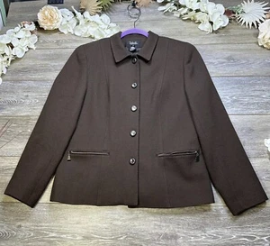 Wool Blazer Jacket Size 10 Brown Woolmark Button Career Women's Rafaella - Picture 1 of 21