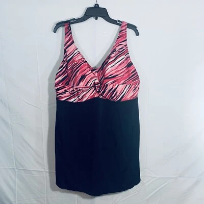 One Piece Skirted Swimsuit Sz 24 Black And Pink - Image 1 of 4