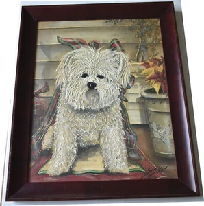 Bichon Frise Oil Painting on Canvas~Textured Impasto~Signed Sorge~Framed 19"x23" - Picture 1 of 12