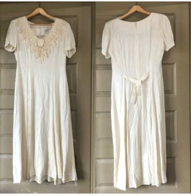 Vestido Cinturón Vintage Años 90 Cottagecore Prairie Escarlata Encaje Mujer Talla 7/8 Foto 1 de 4