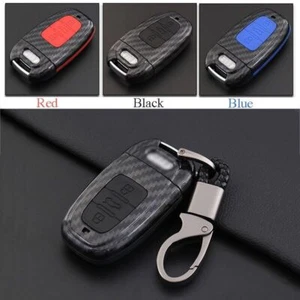 Carbon Fiber Shell+Silicone Cover Remote Key Holder Fob Case For Audi A8L - Picture 1 of 14
