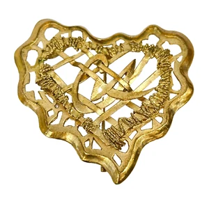 Vintage CHRISTIAN LACROIX Gold Brooch Pin Cut Out Heart 1990s Large RARE - Picture 1 of 10