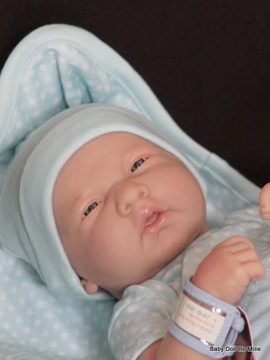 New in Box Berenguer 14” La Newborn 18540 Real boy doll Blue White Polka Dots - Image 1 of 4