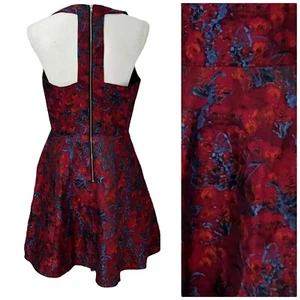 Eight Sixty Dress Womens Large Cage A Line Red Floral Party Knee Length Rear Zip - Picture 1 of 12