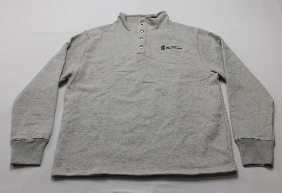 Wisconsin-Stout Men's League Collegiate Wear 1/4 Snap Up Fleece DD7 Grey Large  - Image 1 of 4