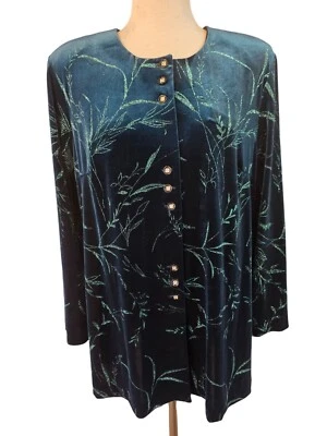 Chaqueta de terciopelo R&M Richards Y2K talla 16 verde azulado vidrio brillo estrás cierre Btn Foto 1 de 4