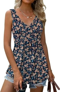WOMEN'S SIZE 2XL NAVY FLORAL KNIT SLEEVELESS EMPIRE WAIST TANK TUNIC TOP-TENCEDE - Picture 1 of 3