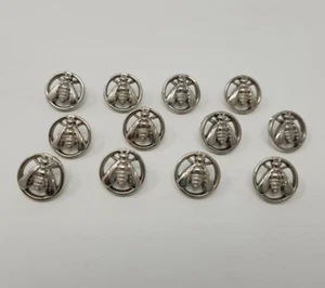 12 pcs Bee Honeybee Molded Silver Plastic Sewing Shank Buttons 1/2" 12mm Vintage - Picture 1 of 4
