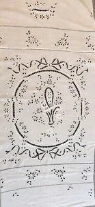 GRAND PANNEAU NAPPE D'AUTEL LIN BRODERIE AU DECOR PANIER FLO FLEURS ANCIEN - Picture 1 of 12