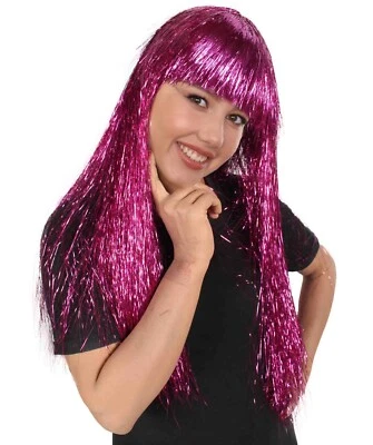 Colección de pelucas largas de oropel para mujer adulta, peluca de disfraces de fantasía lista para fiesta, HW-1669A Foto 1 de 4