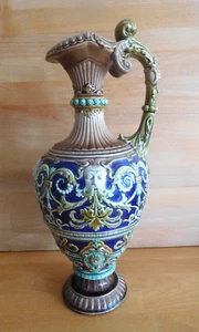 LARGE ANTIQUE RORSTRAND MAJOLICA EWER WITH GOTHIC TYPE DECORATION - Picture 1 of 16