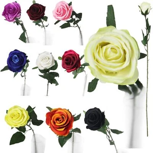 Brote de rosa único premium - flores funerarias de seda artificial con hojas de calidad - Imagen 1 de 13