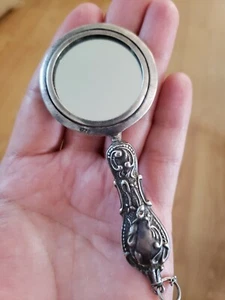 ANTIQUE STERLING SILVER  HAND MIRROR PENDANT - Picture 1 of 5