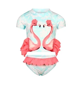 Penelope Mack Toddler Girls Flamingo 3D Ruffle Rashguard 2 Piece UV 4T GA2 - Picture 1 of 10