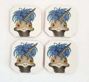 Society6 Coasters Ostrich UNICORN Set of 4 - Picture 1 of 10