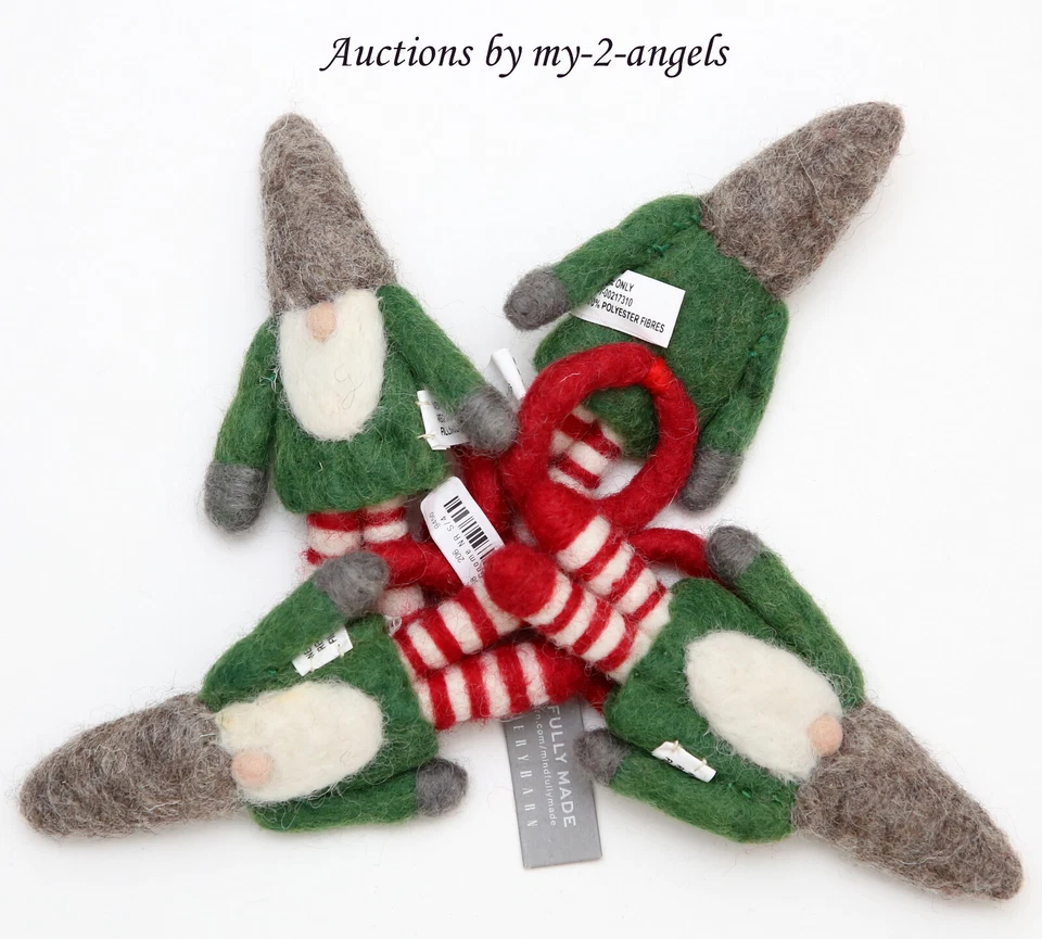 SET/4 NEW Pottery Barn GNOME WOOL FELT Napkin Rings christmas holidays handmade