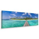 Panoramabild Canvas Tropische Insel Meer Palmen Wolken Landschaft 3D 145x45cm
