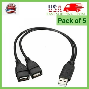5 x USB 2.0 A Male To 2 Dual USB Female Jack Y Splitter Hub Cord Adapter Cable - Picture 1 of 14