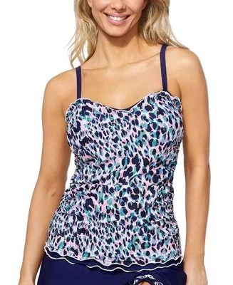 Camiseta Tankini Island Escape Mariposa Con Aros Leopardo Rosa Verde Blanco 10 Foto 1 de 4