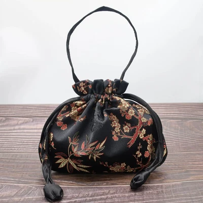 Chinese Embroidered Bag Satin Jewelry Pouch Handbag Drawstring Coin Bags - Image 1 of 4