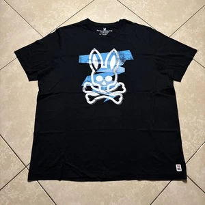 Psycho Bunny Hemd Herren 3XLT schwarz Pima Baumwolle Totenkopf Häschen Grafik groß Rundhalsausschnitt - Bild 1 von 10