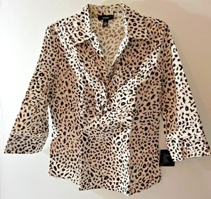 Alfani Bluse Damen Gr. 10 Animal Print 3/4 Arm Reißverschluss Slim Fit Baumwollmischung - Bild 1 von 13
