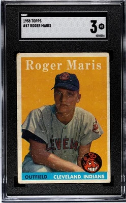 Винтажная бейсбольная карточка 1958 Topps No47 дебютант Роджер Марис SGC 3 RC (8256) - Изображение 1 из 2