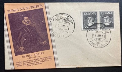 1948 Barcelona Spain First Day Cover FDc Hernan Cortes Conqueror - Image 1 of 2