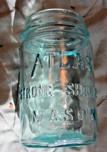 Antique Atlas Blue Pint Embossed Perfect Mason Made in the USA 1930s Glass Jar - Picture 1 of 5