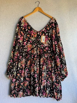 Romantic Gypsy Dress Womens 2X Floral Goth Tiered Boho Dark Cottagecore NWT - Image 1 of 4