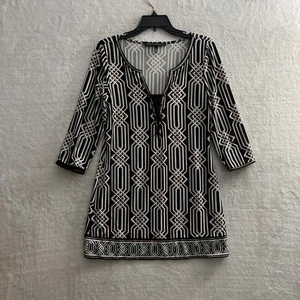White House Black Market Womans Tunic Top Multicolor Small Geometric V Neck - Picture 1 of 8