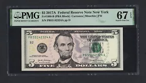 United States-Federal Reserve 5 Dollars 2017A Fr#1998-B (PBA Block) UNC Grade 67 - Picture 1 of 2