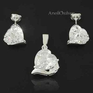 Schmuckset HERZ mit Zirkonen Anhänger&Ohrringe Neu Sterling Silber 925 Geschenk - Bild 1 von 1