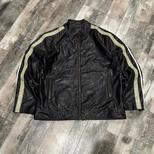 Vintage Y2K Brown Point Zero Striped Genuine Leather Styled Jacket Size Small - Picture 1 of 3