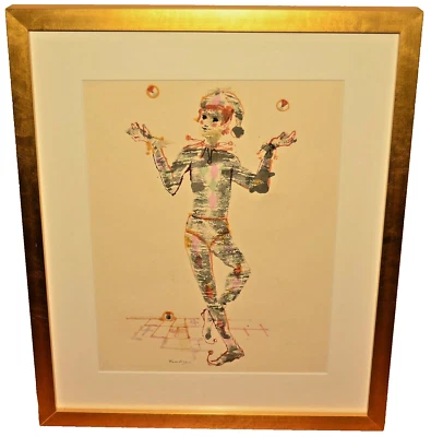 Pintura de retrato acuarela de medios mixtos bufón firmado original de Jim Forsberg Foto 1 de 4