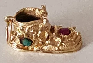 1960s Baby Shoe Charm Vintage 14k Yellow Gold Jeweled Charm Pendant - Picture 1 of 9
