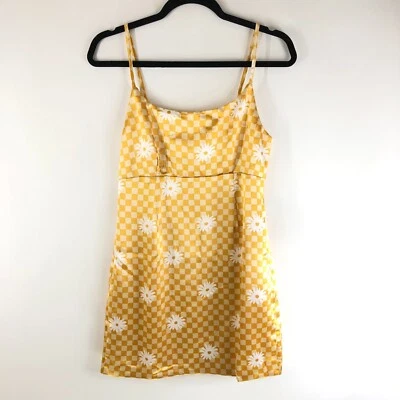 Wild Fable Mini Slip Dress Sleeveless Satin Slit Floral Geometric Yellow L - Image 1 of 3