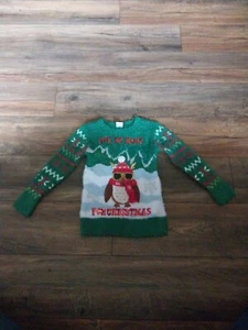 GIRLS HOLIDAY TIME CHRISTMAS SWEATER GREEN Cool Owl Xs 4-5 - Picture 1 of 8