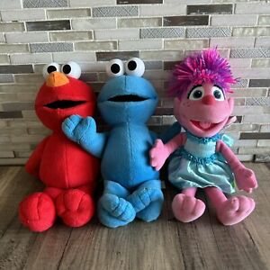 Lot Of 3 Sesame Street Cookie Monster, Elmo And Abby Cadabby Plush 12"