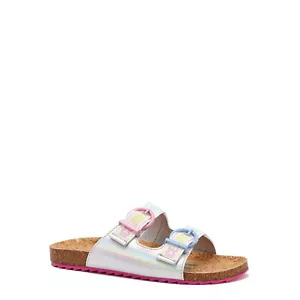 Justice Girls Slip-On Footbed Sandals Slides Silver Size New - Picture 1 of 7