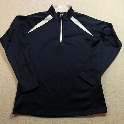 Second Skin Athletic 1/4 Zip Pullover Womens XL Navy Blue White Polyester - Image 1 of 4