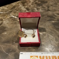 14k Rose Gold JCM Petite Dangle Drop Diamond Cut Puff Heart Earrings w Gift Box