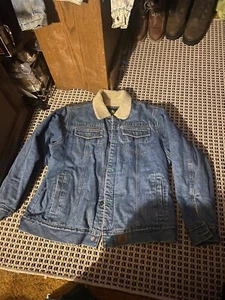 John Deere Men's Sherpa Lined Jean Jacket Trucker Large Farm Work  Denim Coat - Picture 1 of 13