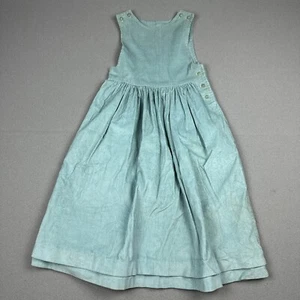 Vintage Aqua Corduroy Jumper Dress Sleeveless Pockets Buttons - Picture 1 of 10