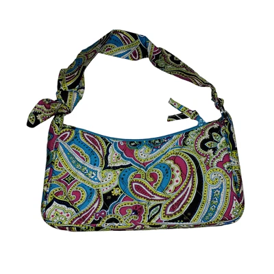 Vera Bradley Daphne Shoulder Bag Baguette Bella Paisley Quilted Blue Pink Silk - Image 1 of 4